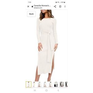 New Medium Caracilia Ribbed Crew Neck Long Sleeve Belted Knit Sweater Dress